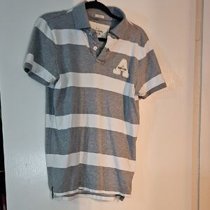 Abercrombie & Fitch Gray and White Striped Polo Shirt